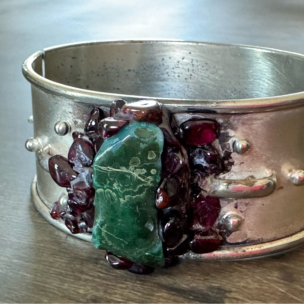 Vintage 1940’s Mexican Raw Amethyst, Green Onyx Bracelet
